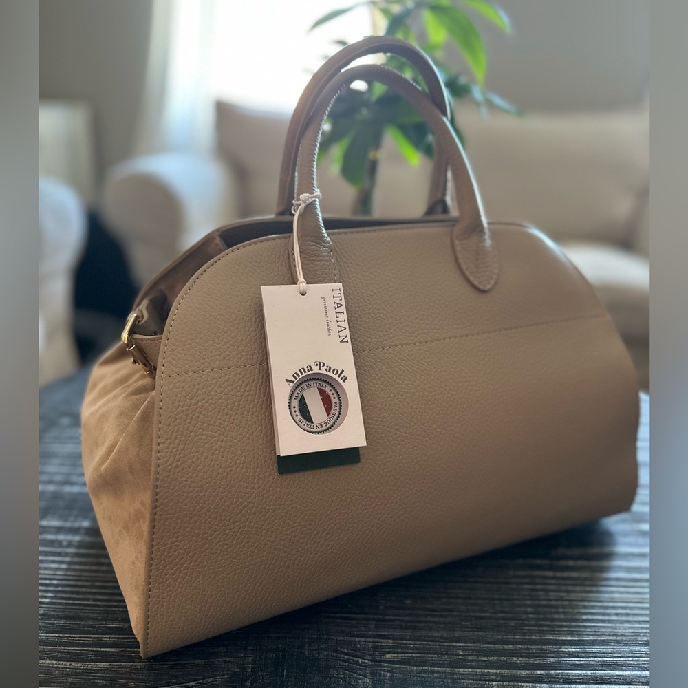 Anna Paola Taupe Leather Satchel